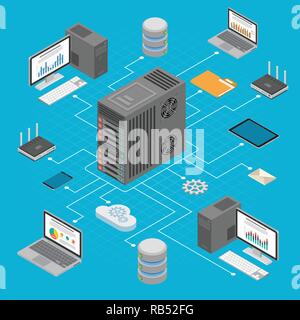 Daten Netzwerk Technologie Isometrische Stock Vektor