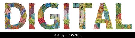 Handgemalte Kunst Design. Abbildung: Word digitale gemalt in warmen Farben für T-Shirt, Tattoo und andere Dekorationen Stock Vektor