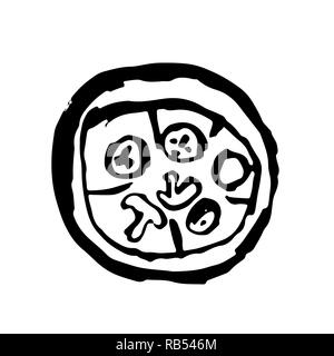 Pizza grunge Tinte Symbol mit Pilzen. Vector Illustration. Stock Vektor