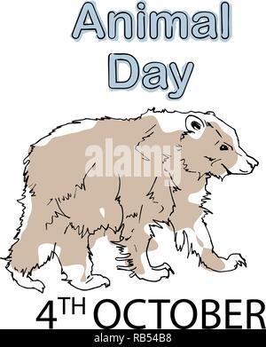 Welt Tier Tag, dem 4. Oktober. Banner Welt Tier Tag mit niedlichen Charakter Zeichnung tragen im Comic-stil. Vector Illustration Stock Vektor