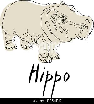 Hippo im Cartoon Stil, ist auf weißem Hintergrund isoliert. Afrikanische Tier- und Pflanzenwelt vector illustration symbol. Stock Vektor