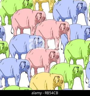 Nahtlose Muster der bunten Elefanten. Wilde Tiere. Vector Illustration Stock Vektor