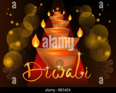 Abbildung: Brennende diya auf happy Diwali. Urlaub Hintergrund für leichte Festival von Indien. Vector Illustration Stock Vektor