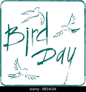 International Bird Tag Karte mit Hand, Papier und Vogel. Vector Illustration Stock Vektor