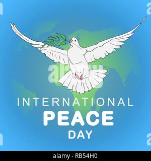 Internationaler Tag des Friedens. Friedens Taube mit Ölzweig für Internationalen Frieden Tag Plakat. Poster oder Banner Template Design. Vector Illustration Stock Vektor
