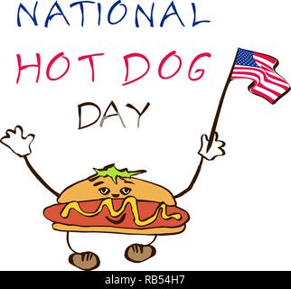 Nationalen Tag Hot Dog Design. Plakat für fast food. Vector Illustration. Stock Vektor