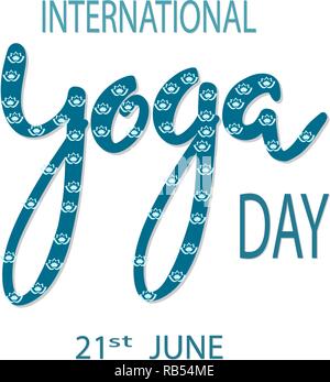 Tag des Yoga Karte mit Text auf weißem Hintergrund. Vector Illustration Stock Vektor