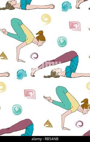 Nahtlose Muster Abbildung: Frau tun Asana. Vector Illustration Stock Vektor