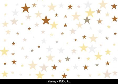 Nahtlose Muster goldenen Sternen fliegen. Gold glitzernden Hintergrund mit Star Dust auf Weiß isoliert. Vector Illustration Design Stock Vektor