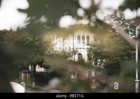 Sicht auf das Haus durch die Bäume Stockfoto