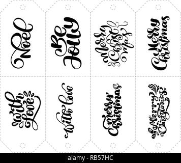 Vektor Kalligraphie Satz von Phrasen für Tags. Isolierte Weihnachten Hand gezeichnet Schriftzug Abbildung. Herz Ferienwohnung Skizze doodle design Karte. Einrichtung für Print und Dekor Stock Vektor