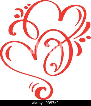 Paar rote Vektor Valentines Tag Hand gezeichnet Kalligrafischen zwei Herzen. Kalligraphie Schrift Abbildung. Urlaub Design element Valentine. Symbol liebe Dekor für Web-, Hochzeits- und Drucken. Isoliert Stock Vektor