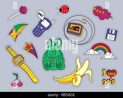 Patches mit Mode Abzeichen retro Style 80 s, 90 s Stock Vektor