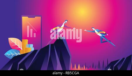 Abbildung: große Hand Hilfe Geschäftsmann direkt zum Ziel am Klippe business Teamarbeit Konzept Stock Vektor