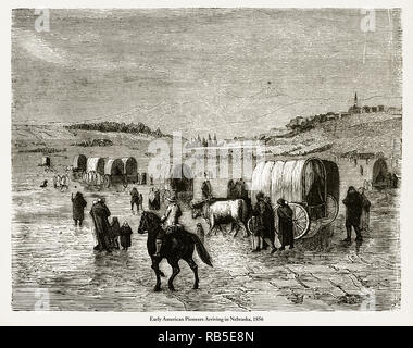 Pioniere der Ankunft in Nebraska, frühen amerikanischen Viktorianischen Gravur, 1856 Stockfoto