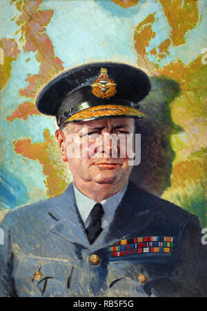 Gemälde von Winston Churchill in RAF einheitliche Stockfoto