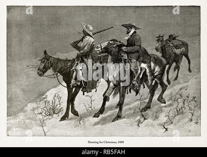 Auf der Jagd nach Weihnachten, frühen amerikanischen Viktorianischen Gravur, 1888 Stockfoto