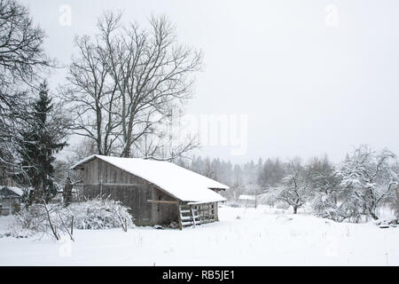 Wunderschöne Landschaft Winter Blick mit weißem Schnee an einem kalten Tag. Stockfoto
