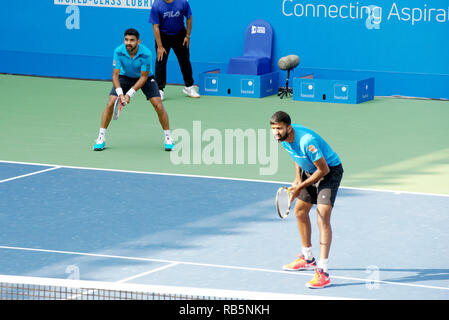 Pune, Indien. 5. Januar 2019. Divij Sharan und Rohan Bopanna in Aktion im Doppel Finale bei Tata Open Maharashtra in Pune, Indien. Stockfoto