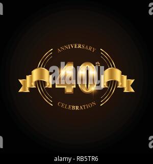 40 Jahre Jubiläum Schriftzug. Goldenes Jubiläum Emblem mit Band. Design für Broschüre, Faltblatt, Zeitschrift, Broschüre, Plakat, Web, Invita Stock Vektor