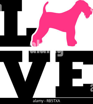Airedale Terrier liebe Wort mit Silhouette Stockfoto