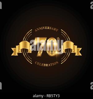 70 Jahre Jubiläum Schriftzug. Goldenes Jubiläum Emblem mit Band. Design für Broschüre, Faltblatt, Zeitschrift, Broschüre, Plakat, Web, Invita Stock Vektor