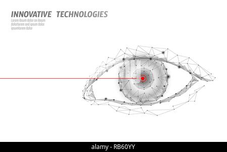 Augenlaser 3D medizinisches Konzept. Abstrakte menschliche Iris moderne Operation Chirurgie Technologie Low Poly. Dreiecke polygonalen rendering Form biometrische Identität Vector Illustration Stock Vektor