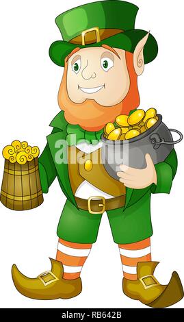 Kobold mit Bier. Abbildung für Saint Patricks Day Vector Illustration Stock Vektor