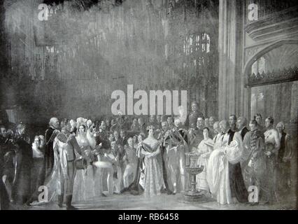 Abbildung zeigt die Taufe des Prinzen von Wales im St. Georges Chapel, Windsor. Datierte 1842 Stockfoto