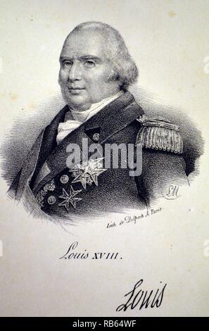 Louis XVIII (1755-1824) König von Frankreich 1795-1824, im Exil bis 1814. Jüngere Bruder von Louis XVI. Lithographie, Paris, c 1840. Stockfoto