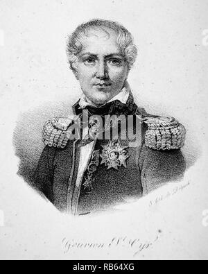 Laurent, Marquis de Gouvion Saint-Cyr (1764-1830) Französischer Soldat durig die Napoleonischen Kriege. Marschall von Frankreich im Jahre 1812 erstellt. Nach der Restaurierung, die er als Minister unter Ludwig XVIII. serviert. Lithographie, Paris, c 1840. Stockfoto