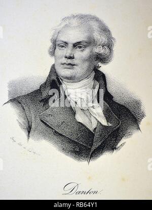 Georges Jacques Danton (1759-1794) Französische revolutionäre Führer. Leistungsverlust zu Robespierre während der Herrschaft des Terrors und wurde durch die Guillotine hingerichtet. Lithographie, Paris, c 1840. Stockfoto