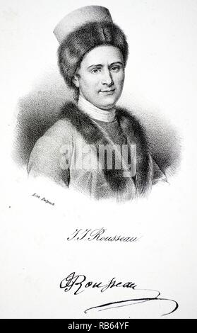 Jean-Jacques Rousseau (1712-1778) Französische politische Philosoph und Pädagoge. Lithographie, Paris, c 1840. Stockfoto