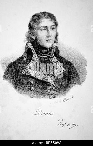 Louis Charles Antoine Desiax * 1768-1800) der französische General. In der Schlacht bei Marengo am 14. Juni 1800 während der Französischen Revolutionskriege getötet. Lithographie, Paris, 1832. Stockfoto