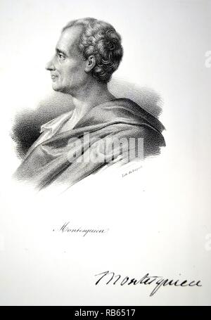 Montesquieu (1689-1755): Charles Louis de Secondat, Baron de La Brede et de Montesquieu, französischer Aufklärung politischer Denker. Lithographie, Paris, 1832. Stockfoto