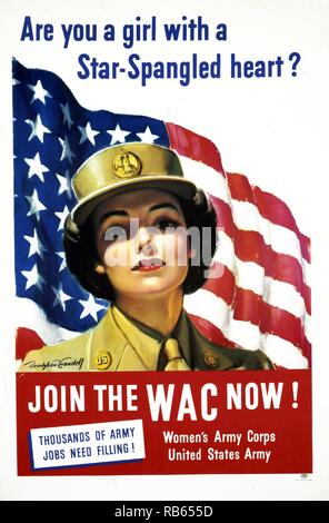 Sind Sie ein Mädchen mit einem star-spangled Herz? Melden Sie den WAC jetzt! Tausende von Armee Jobs müssen füllen! - Women's Army Corps für die United States Army recruitment Poster. Stockfoto