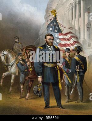 General Ulysses S. Grant. c1868. Stand vor anderen Soldaten und Pferde auf dem US-Kapitol. Stockfoto