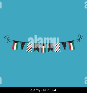 Dekorationen bunting Flags für Kuwait National Day Holiday in flacher Ausführung. Tag der Unabhängigkeit oder der nationalen Feiertag Konzept. Stock Vektor