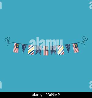 Dekorationen bunting Flags für Malaysia nationalen Feiertag in flacher Ausführung. Tag der Unabhängigkeit oder der nationalen Feiertag Konzept. Stock Vektor