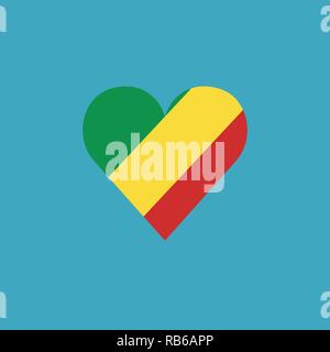 Republik Kongo Flagge Symbol in Form eines Herzens in flacher Ausführung. Tag der Unabhängigkeit oder der nationalen Feiertag Konzept. Stock Vektor