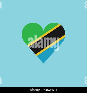 Tansania Fahne Symbol in Form eines Herzens in flacher Ausführung. Tag der Unabhängigkeit oder der nationalen Feiertag Konzept. Stock Vektor