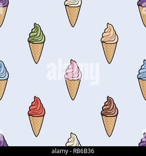 Vektor nahtlose Muster mit Icecream cones. Farbenfrohe Karikatur Hintergrund mit Wafer icecream Cones. eis Papier Verpackung Design Stock Vektor