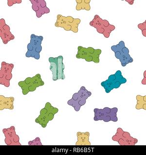 Vektor Gummibärchen Bonbons nahtlose Hintergrund auf weißem Hintergrund. Einfache Gummy Bear clipart Zeichnung Stock Vektor