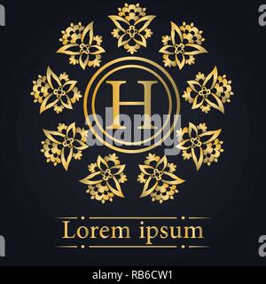 Buchstabe H Golden Monogramm Stock Vektor