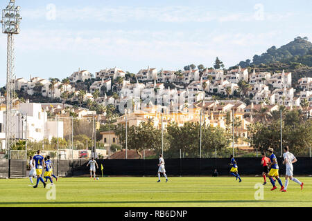 LA MANGA, Spanje, 07-01-2019, Fußball, La Manga Club Resort, niederländischen Eredivisie, Saison 2018/2019, Stadion Übersicht, während der Test Match NAC-Sint-Truiden, Stockfoto