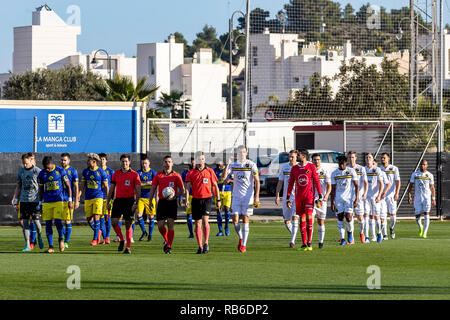 LA MANGA, Spanje, 07-01-2019, Fußball, La Manga Club Resort, niederländischen Eredivisie, Saison 2018/2019, Spieler auf dem Feld, während der Test Match NAC-Sint-Truiden, Stockfoto