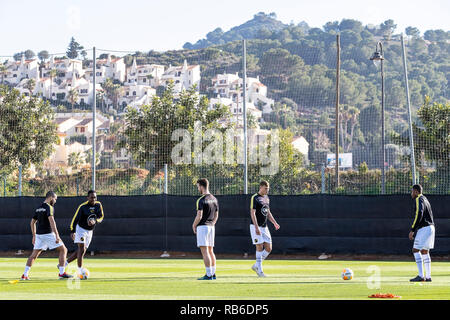 LA MANGA, Spanje, 07-01-2019, Fußball, La Manga Club Resort, niederländischen Eredivisie, Saison 2018/2019, Erwärmung, während der Test Match NAC-Sint-Truiden, Stockfoto