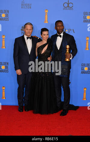 Beverly Hills, USA. 06 Jan, 2019. LOS ANGELES, Ca. Januar 06, 2019: Viggo Mortensen, Linda Cardellini & Mahershala Ali an die 2019 Golden Globe Awards im Beverly Hilton Hotel. © 2019 GFS Photo Library/PictureLux ALLE RECHTE VORBEHALTEN. Credit: PictureLux/Hollywood Archiv/Alamy leben Nachrichten Stockfoto