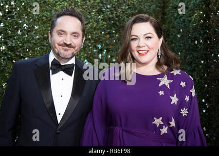 Beverly Hills, USA. 06 Jan, 2019. Golden Globe nominierte Melissa McCarthy (R) und Ben Falcone nimmt an der 76. jährlichen Golden Globe Awards im Beverly Hilton in Beverly Hills, CA am Sonntag, 6. Januar 2019. Credit: PictureLux/Hollywood Archiv/Alamy leben Nachrichten Stockfoto