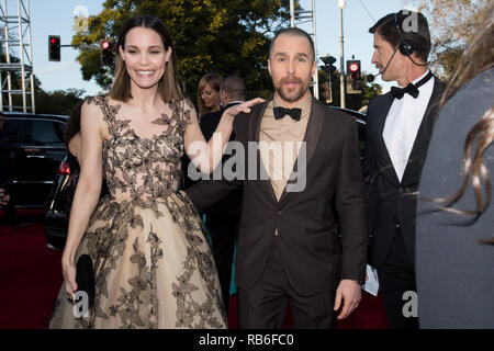 Beverly Hills, USA. 06 Jan, 2019. Leslie Bibb und Golden Globe nominierte Sam Rockwell nehmen an der 76. jährlichen Golden Globe Awards im Beverly Hilton in Beverly Hills, CA am Sonntag, 6. Januar 2019. Credit: PictureLux/Hollywood Archiv/Alamy leben Nachrichten Stockfoto